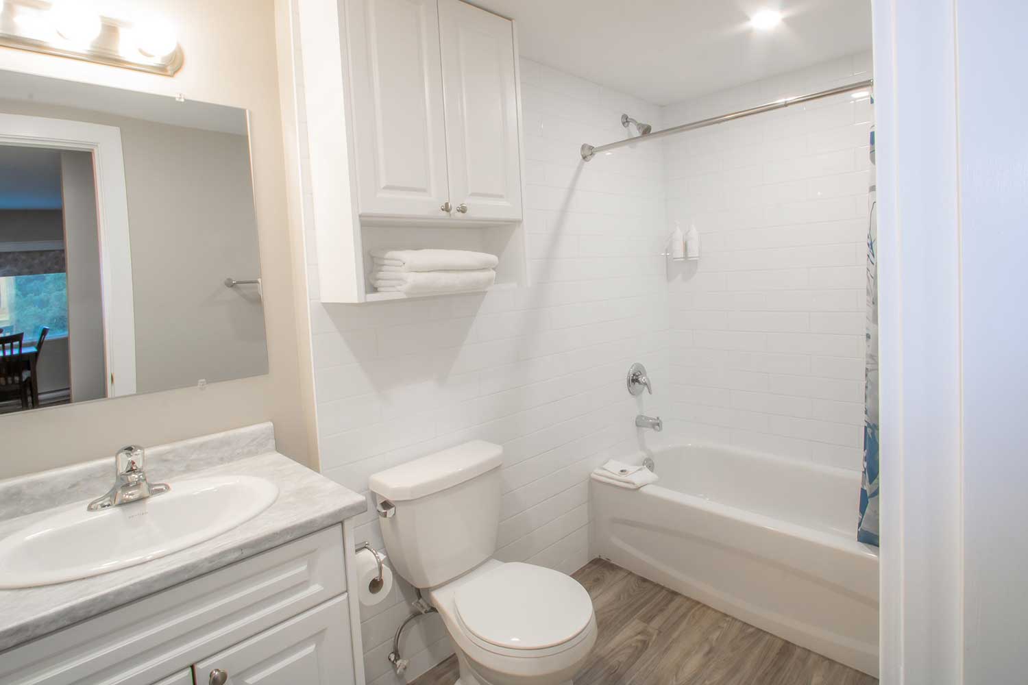 A bathroom of a Jr Suite at Scott's Inn.